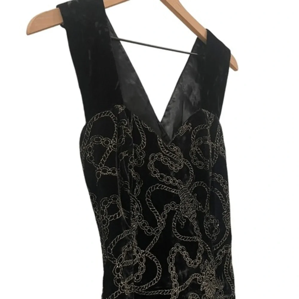 Vintage Jessica McClintock‎ Gunne Sax Black 80's Goth Glam Glitter Chain Dress M